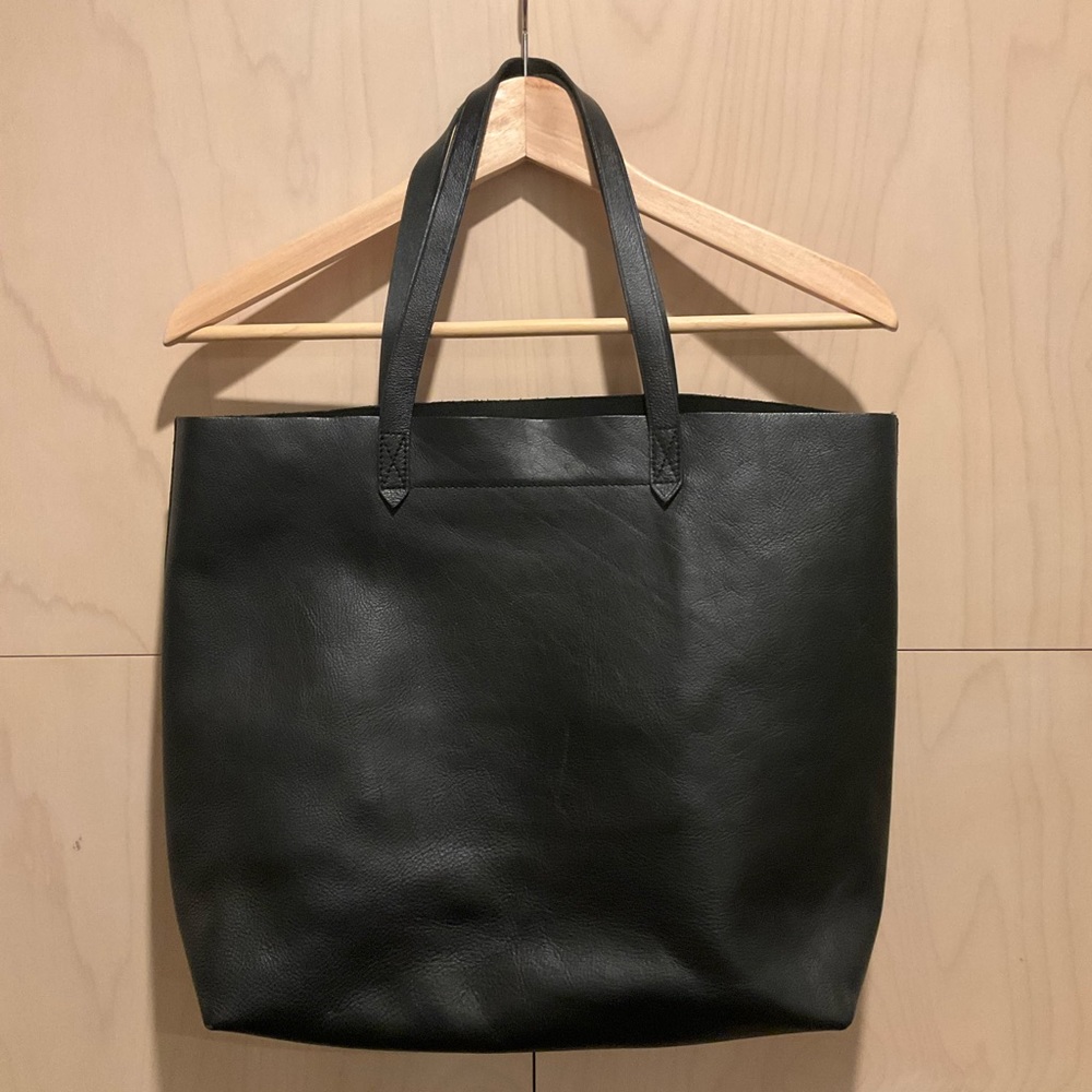 Black leather Madewell Transport tote bag